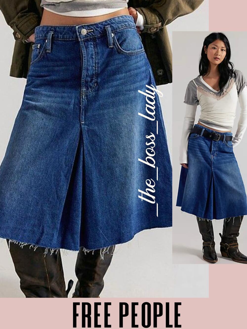 Free People denim skirt midi We The Free distressed cotton jean 24